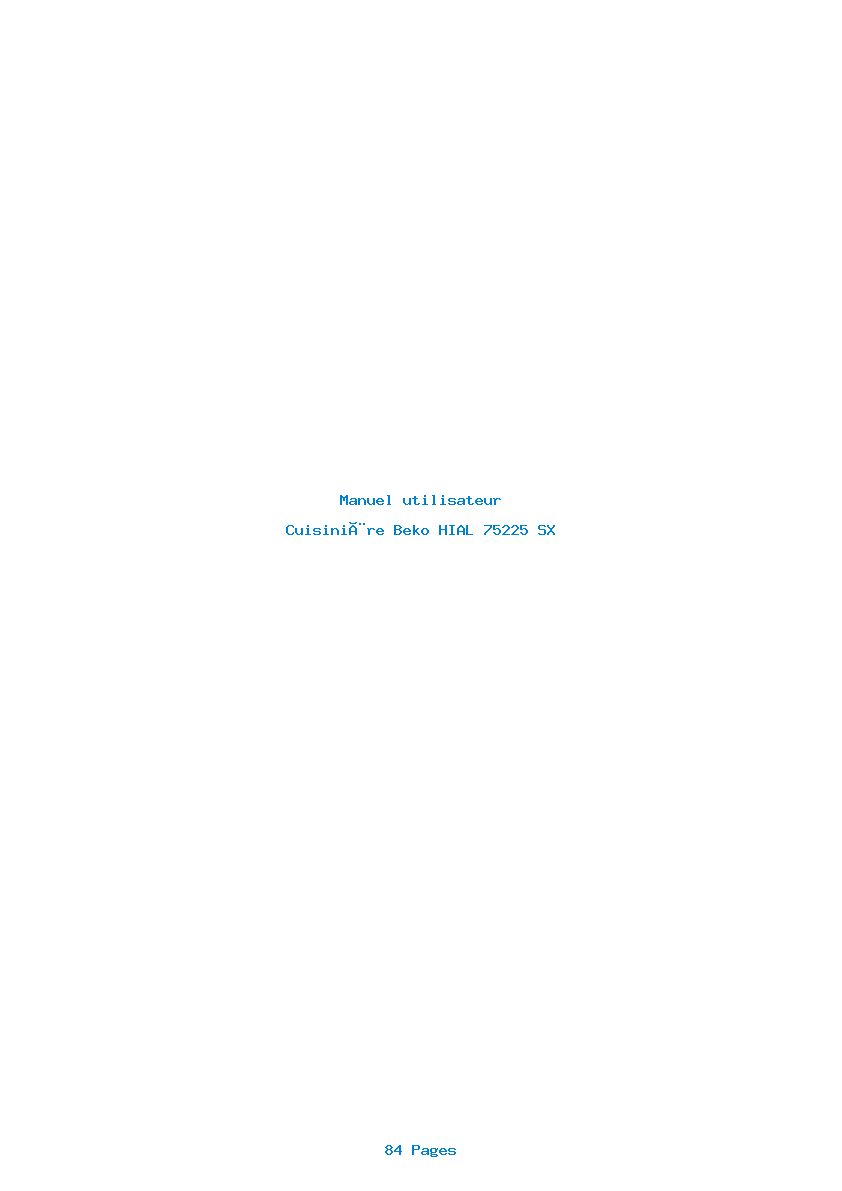 Page 1 de la notice Manuel utilisateur Beko HIAL 75225 SX