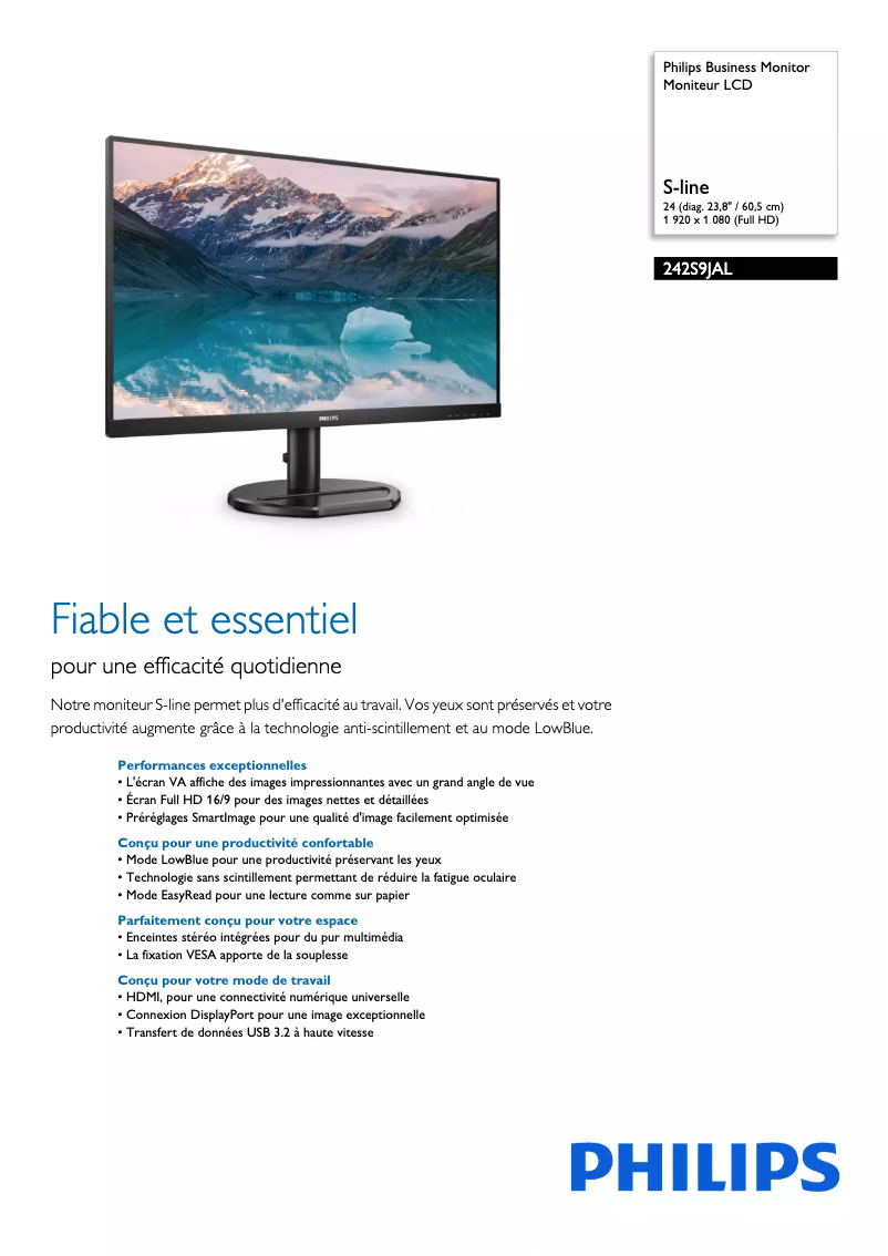 Page n°1 - Fiche technique Philips S Line 242S9JAL