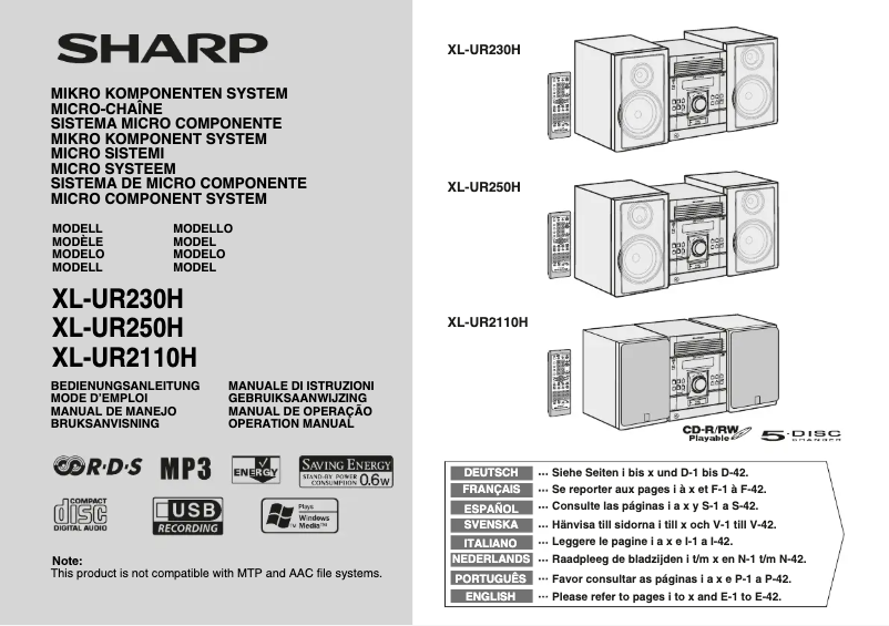 Page 1 de la notice Manuel utilisateur Sharp XL-UR230H