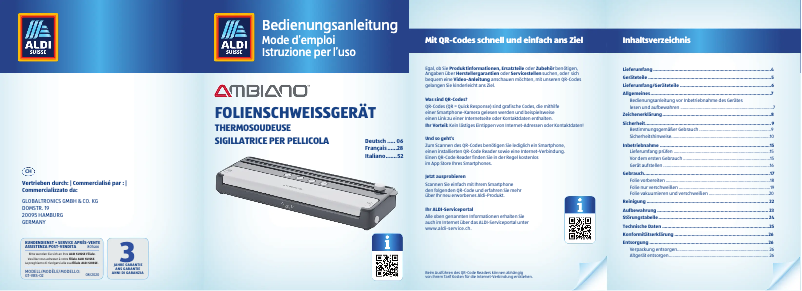 Page 1 de la notice Manuel utilisateur Ambiano GT-VBS-02