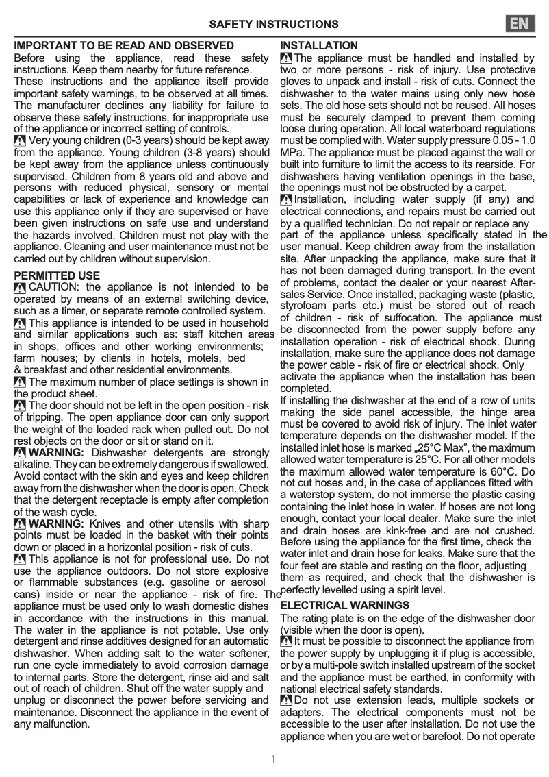 Page 1 de la notice Instructions de sécurité Whirlpool WIC 3C33 E