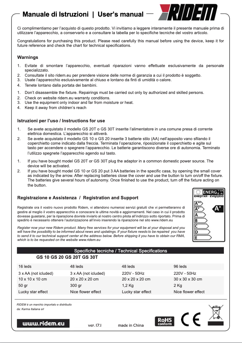 Page 1 de la notice Manuel utilisateur Ridem GS 20