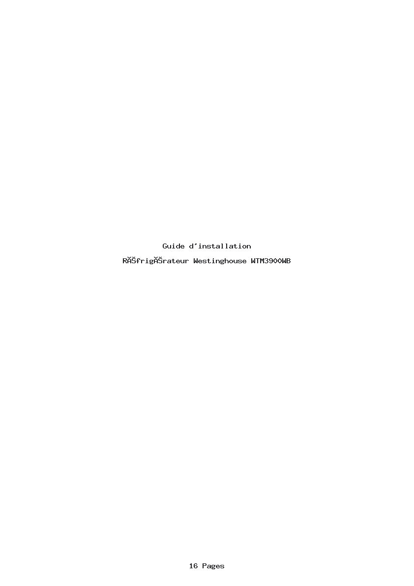 Page 1 de la notice Guide d'installation Westinghouse WTM3900WB