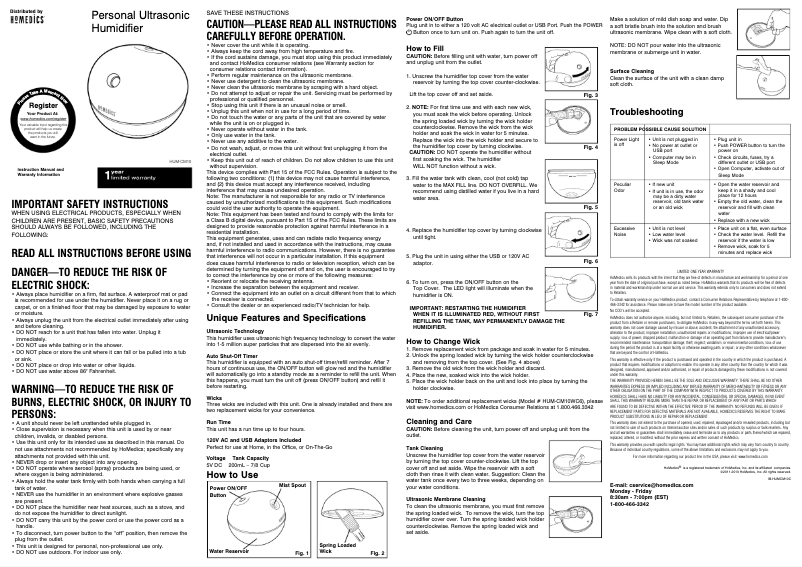Page 1 de la notice Manuel utilisateur Homedics HUM-CM10