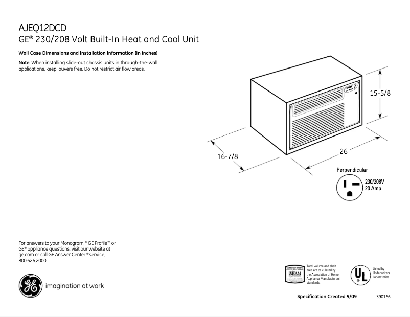 Página 1 del manual Ficha técnica GE AJEQ12DCD