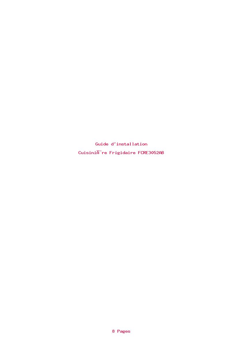 Page 1 de la notice Guide d'installation Frigidaire FCRE3052AB