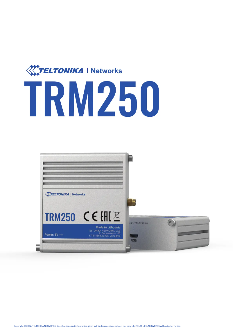 Página 1 del manual Ficha técnica Teltonika TRM250