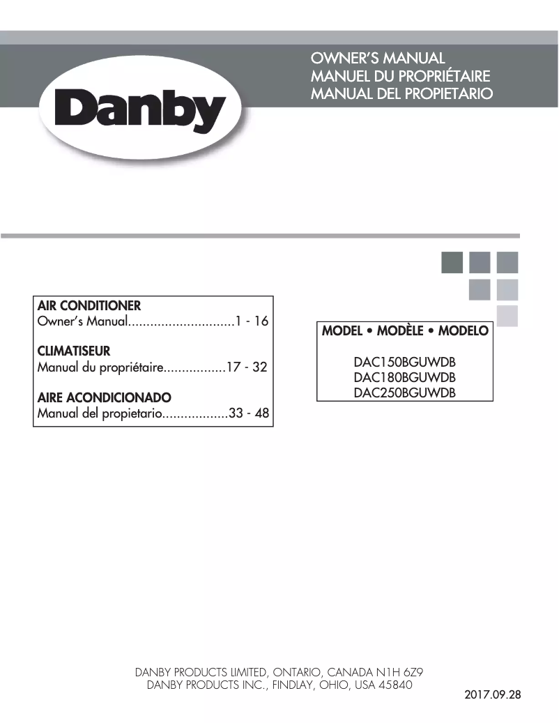 Page 1 de la notice Manuel utilisateur Danby DAC250BGUWDB