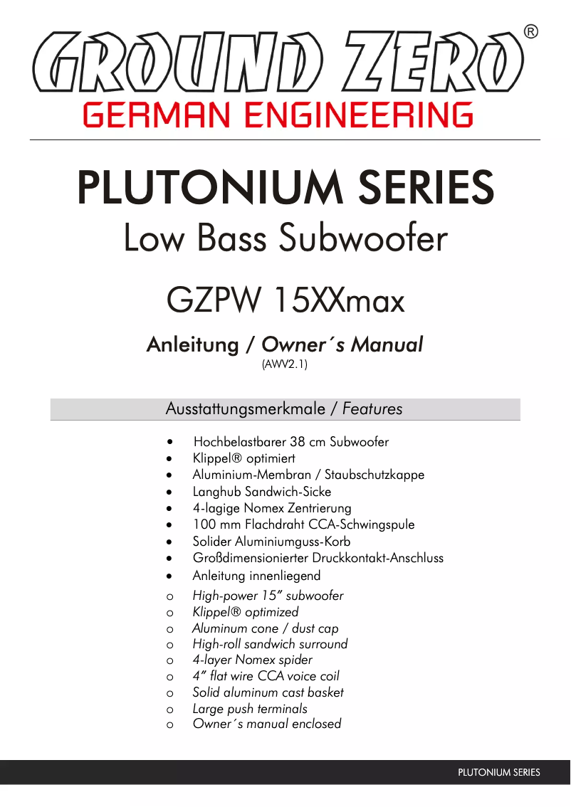 Page 1 de la notice Manuel utilisateur Ground Zero GZPW 15XXmax