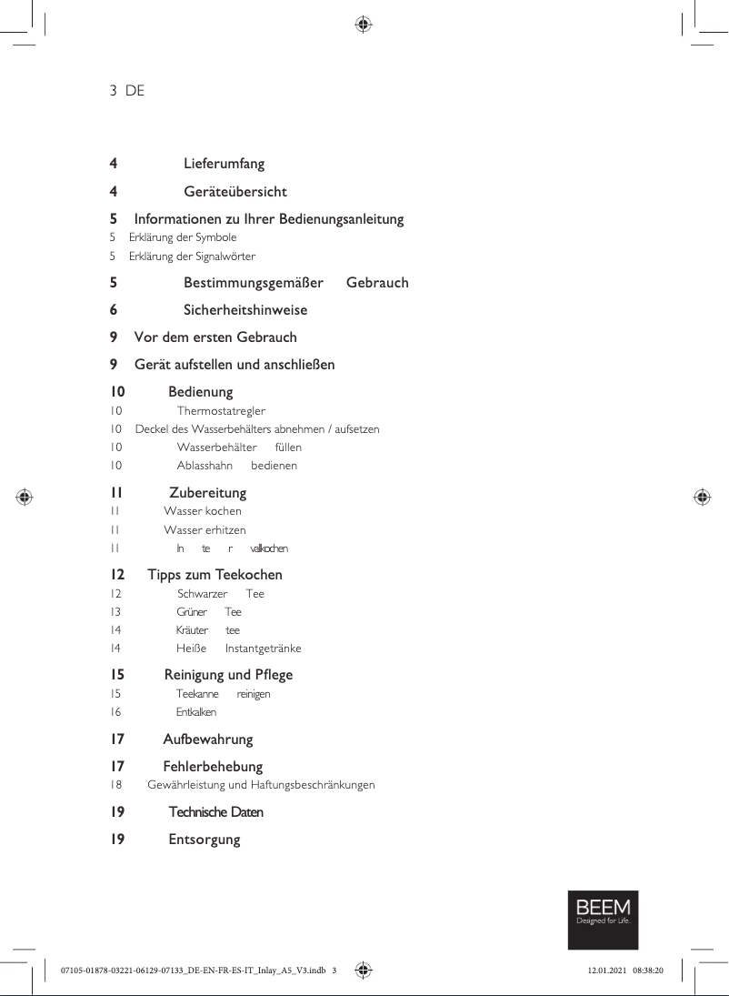 Page 1 de la notice Manuel utilisateur BEEM Katharina