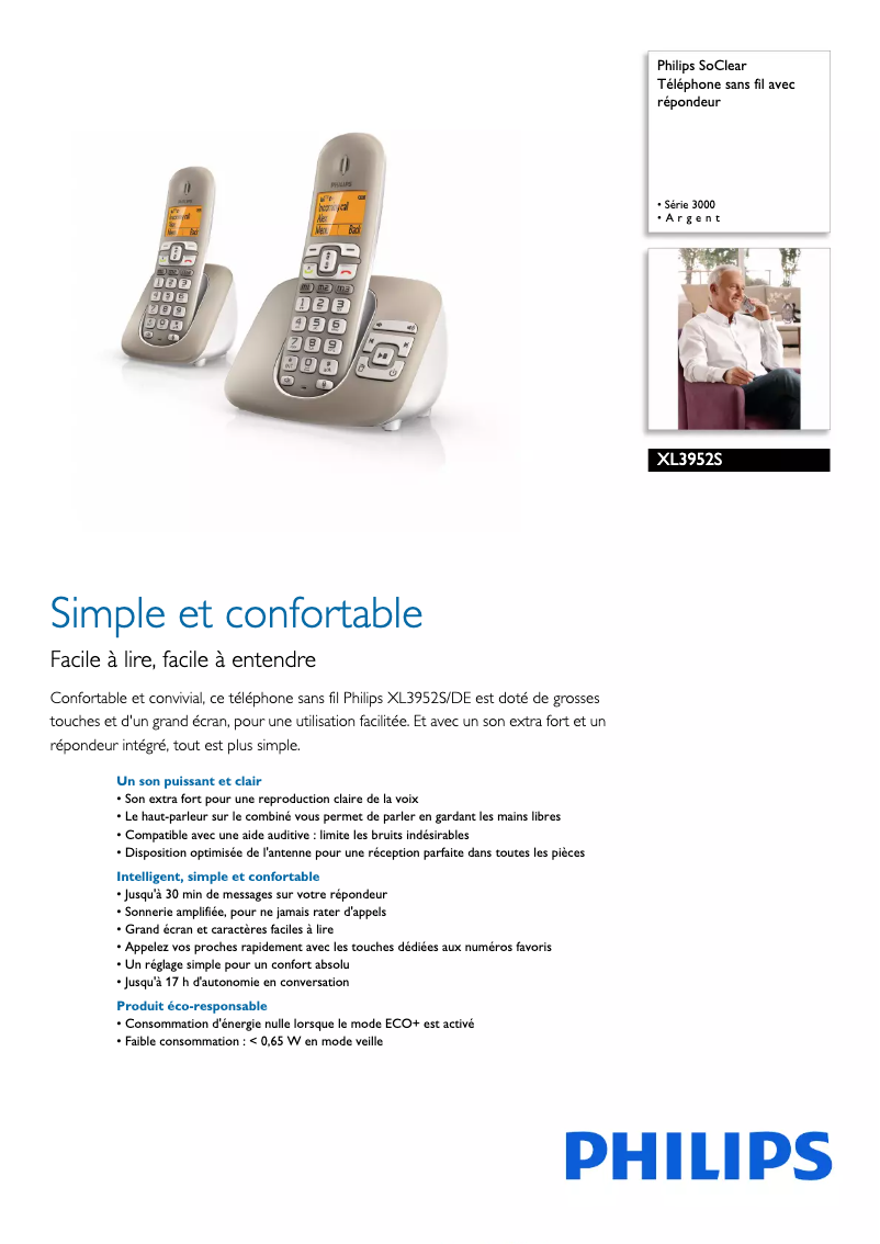 Page 1 of the manual Technical Sheet Philips SoClear XL3952S