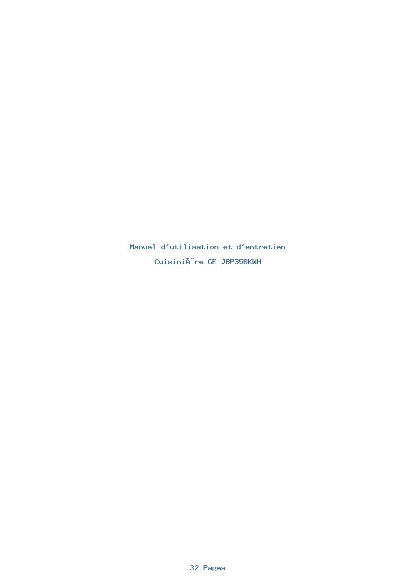 Page 1 de la notice Manuel d'utilisation et d'entretien GE JBP35BKWH
