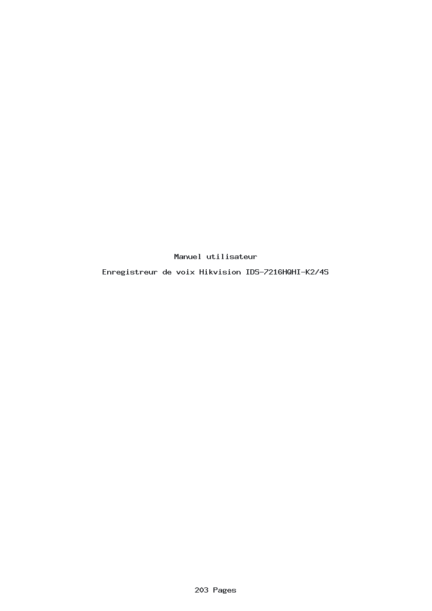 Page 1 de la notice Manuel utilisateur Hikvision IDS-7216HQHI-K2/4S