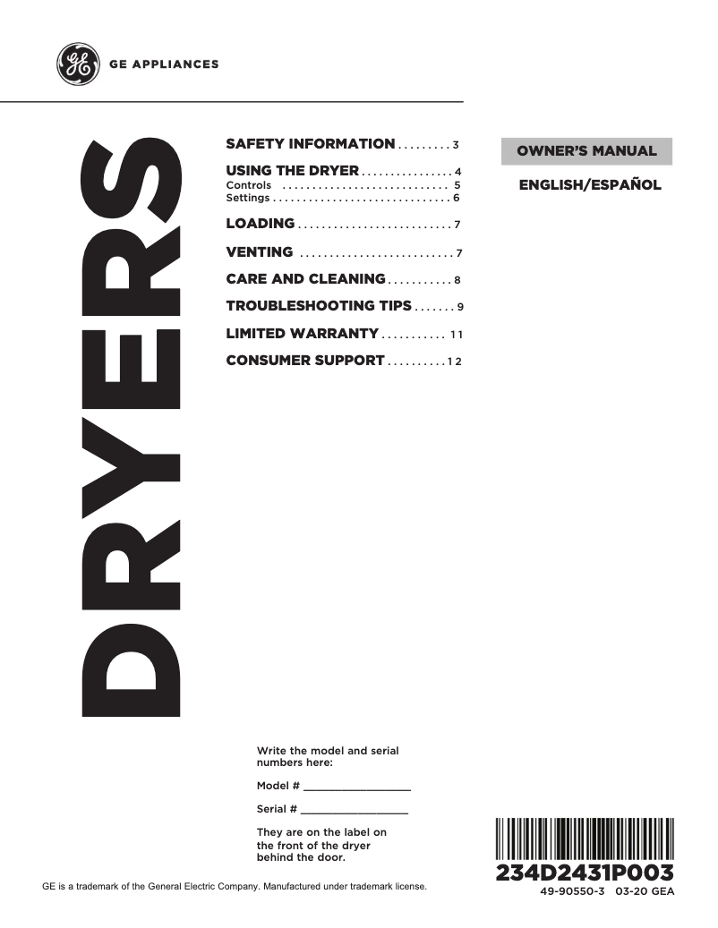 Page 1 de la notice Manuel d'utilisation et d'entretien GE HTX24EASKWS