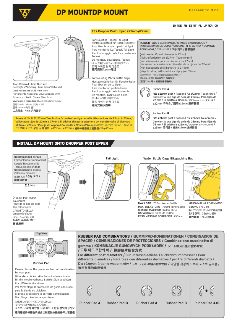 Page 1 de la notice Manuel utilisateur Topeak DP MOUNT