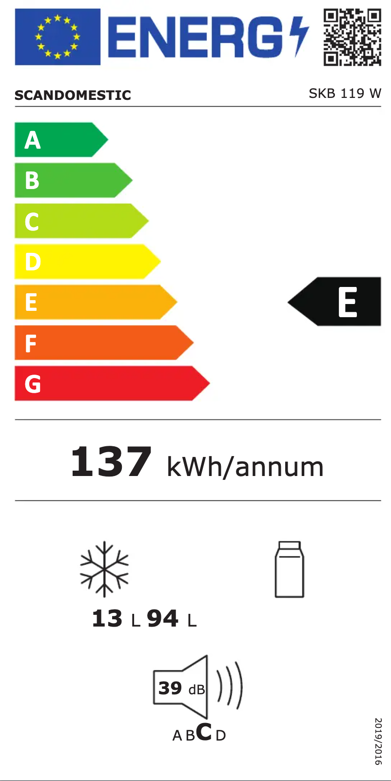 Page 1 of the manual Energy Label Scandomestic SKB 119 W