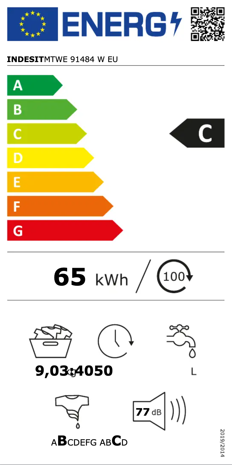 Page n°1 - Label énergétique Indesit MTWE 91484 W EU
