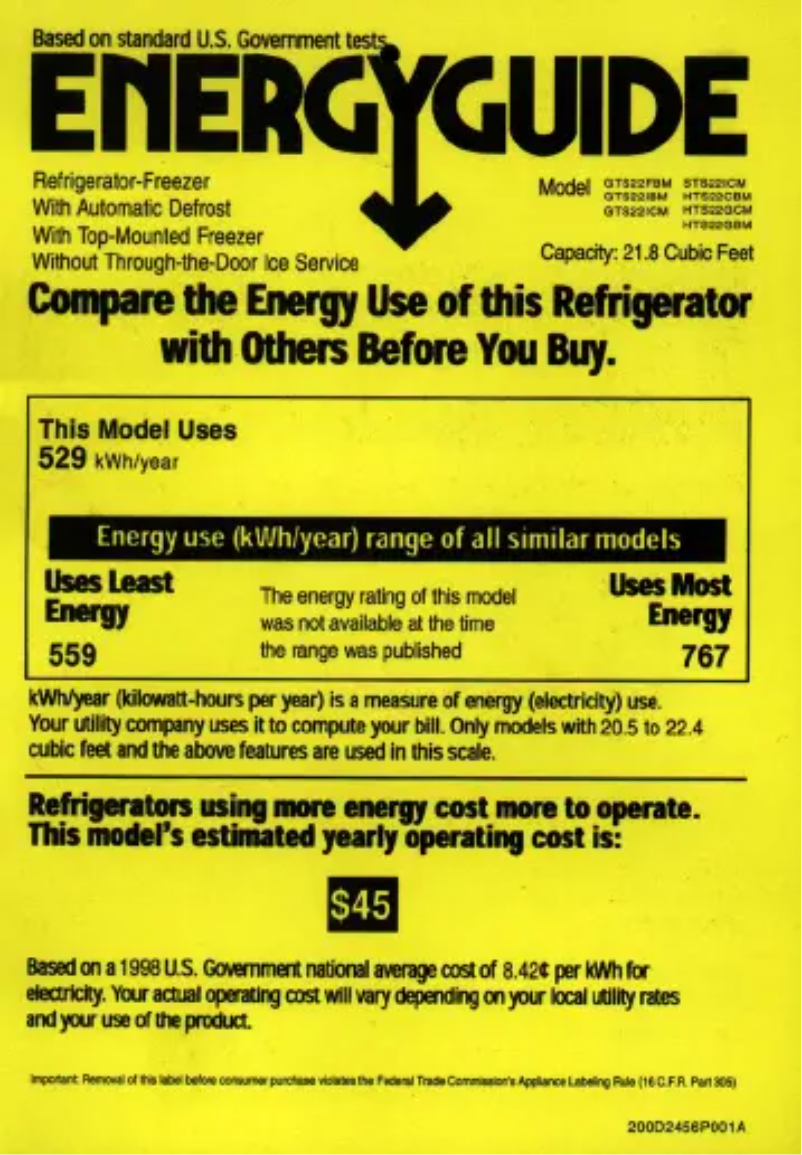 Page 1 de la notice Label énergétique GE GTS22IBMCC