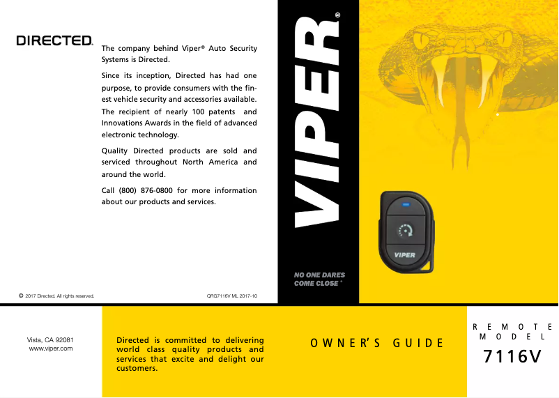 Page 1 de la notice Manuel utilisateur Viper 7116V