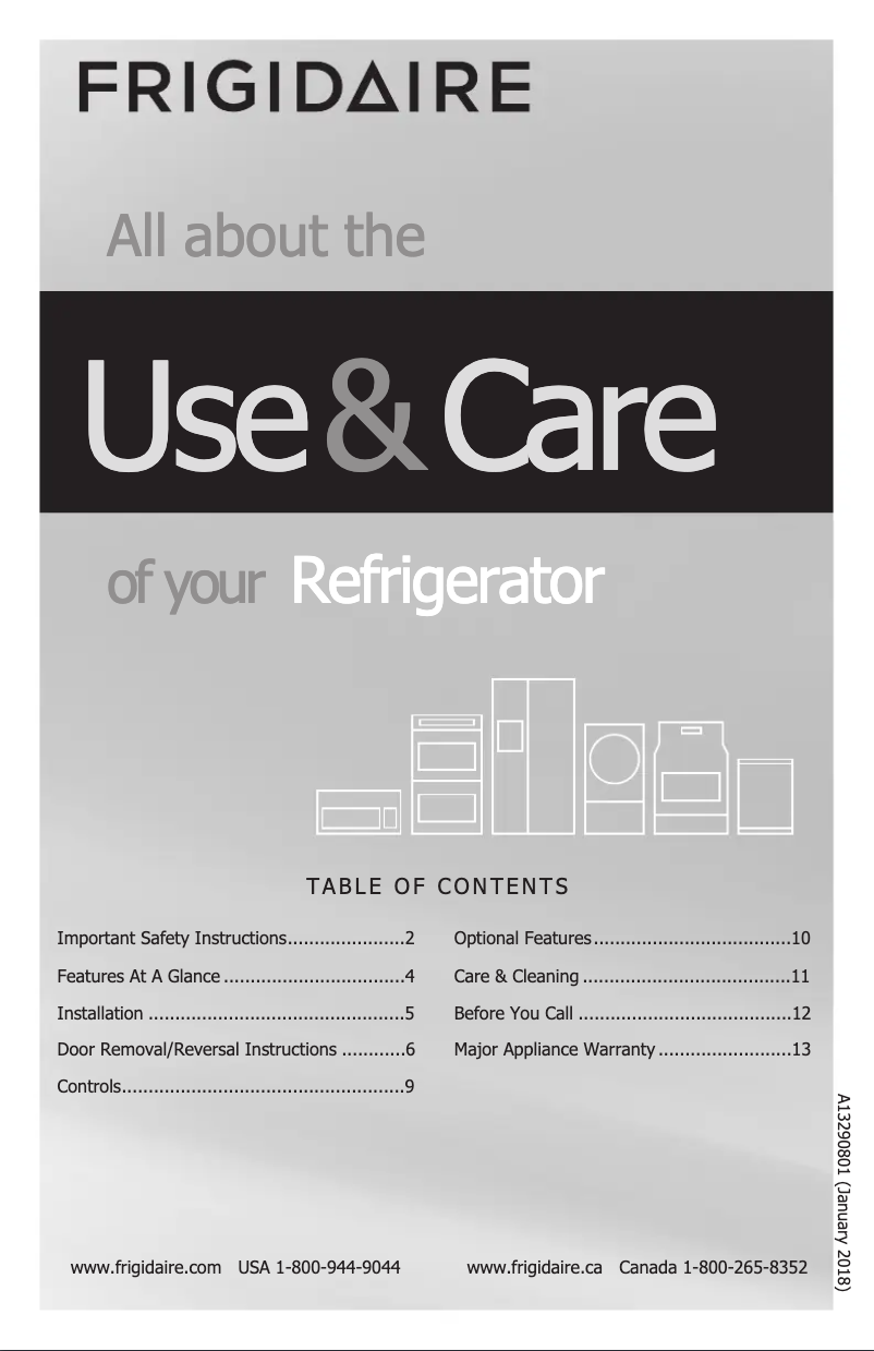 Page 1 de la notice Manuel d'utilisation et d'entretien Frigidaire FFET1222UB