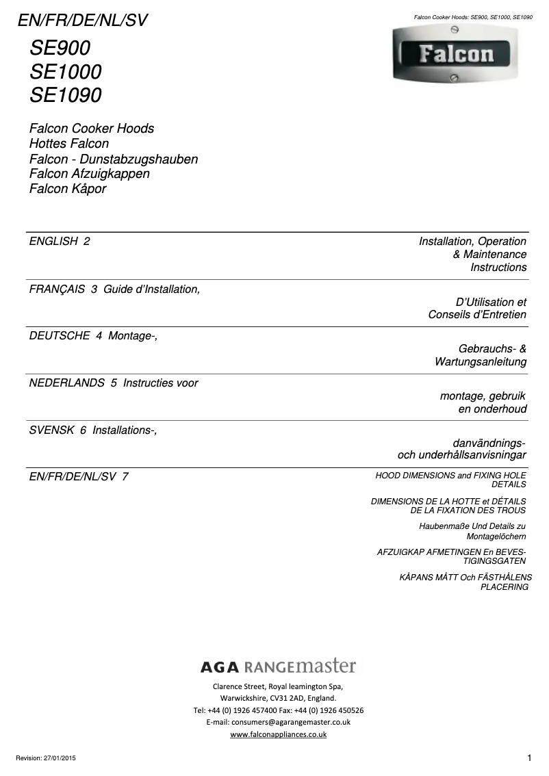 Page 1 de la notice Manuel utilisateur Falcon FHDSE1092SL