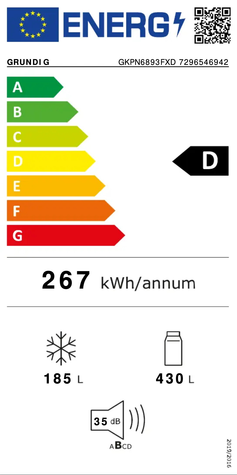 Page 1 de la notice Label énergétique Grundig GKPN6893FXD