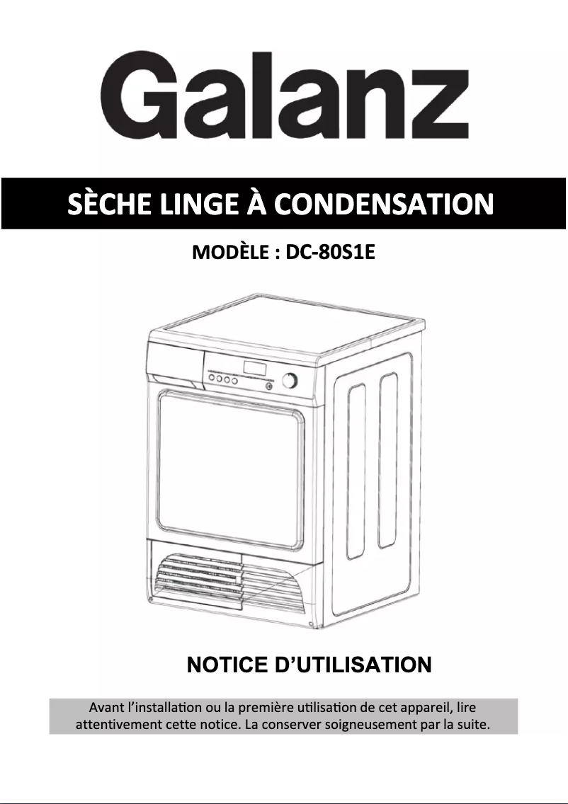 Page 1 de la notice Manuel utilisateur Galanz DC-80S1E