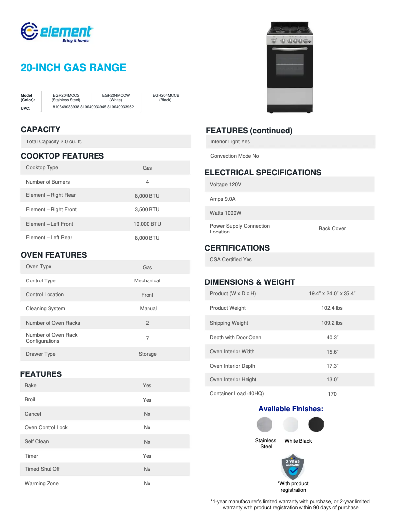 Page 1 de la notice Fiche technique Element EGR204MCCB