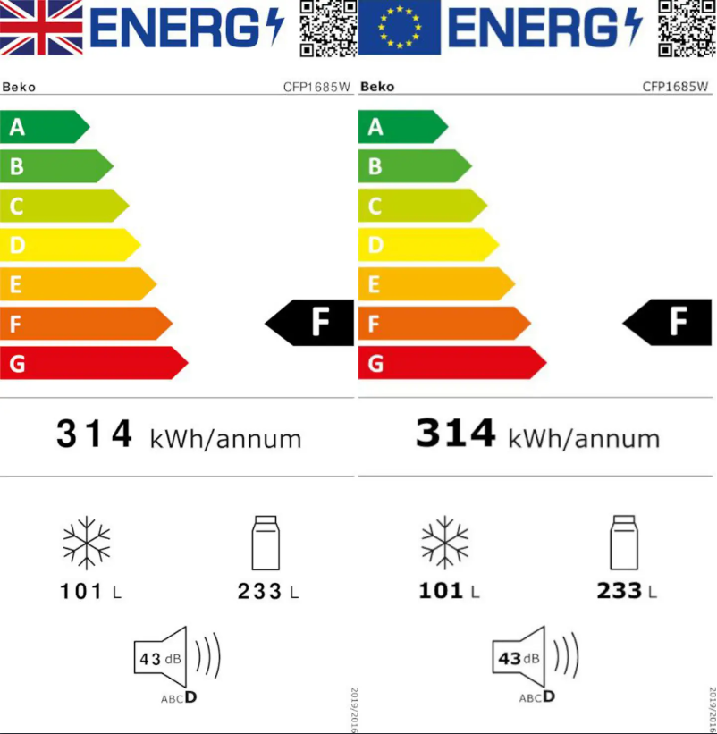 Page 1 de la notice Label énergétique Beko CFP1685