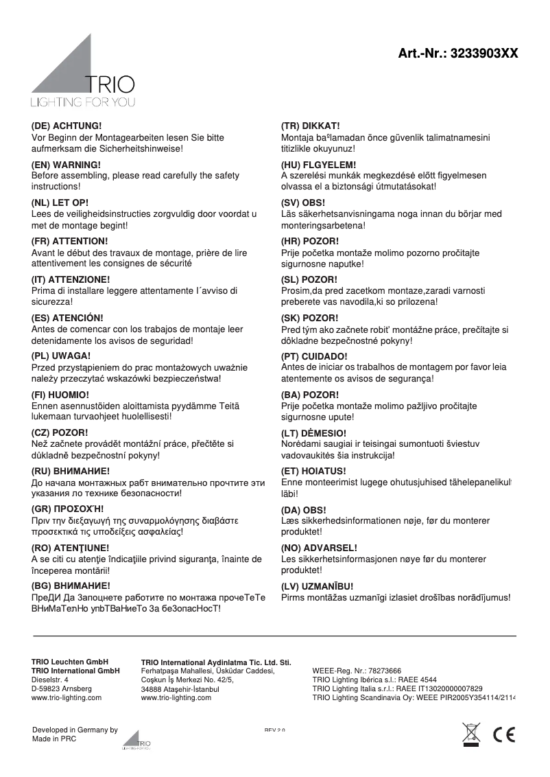 Page 1 de la notice Manuel utilisateur Trio Lighting Ginster