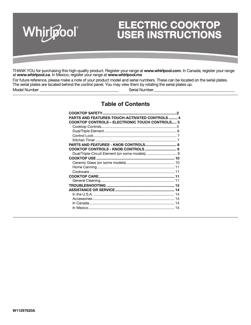 Page 1 de la notice Guide d'installation Whirlpool WCE55US0HS