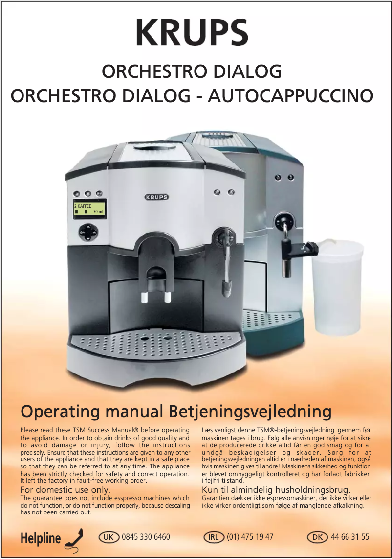 Page 1 de la notice Manuel utilisateur Krups Orchestro Dialog FNF245