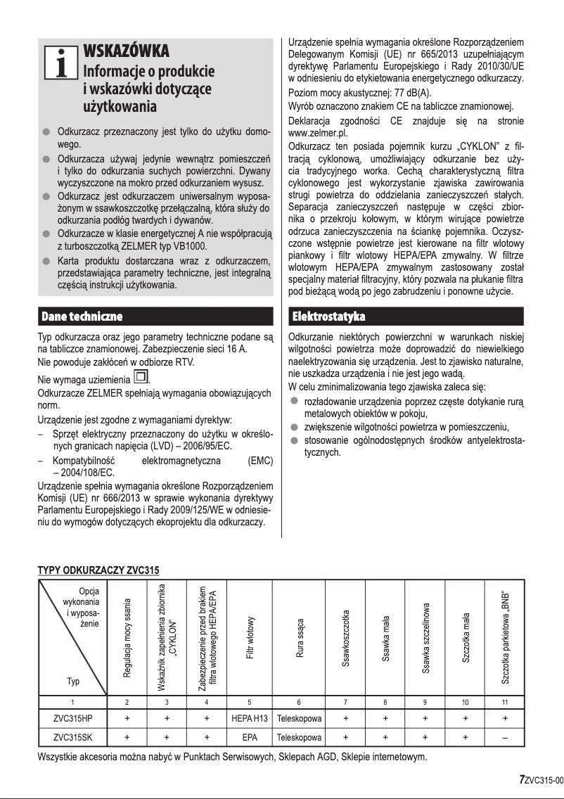 Página 1 del manual Manual de instrucciones Zelmer ZVC315HP