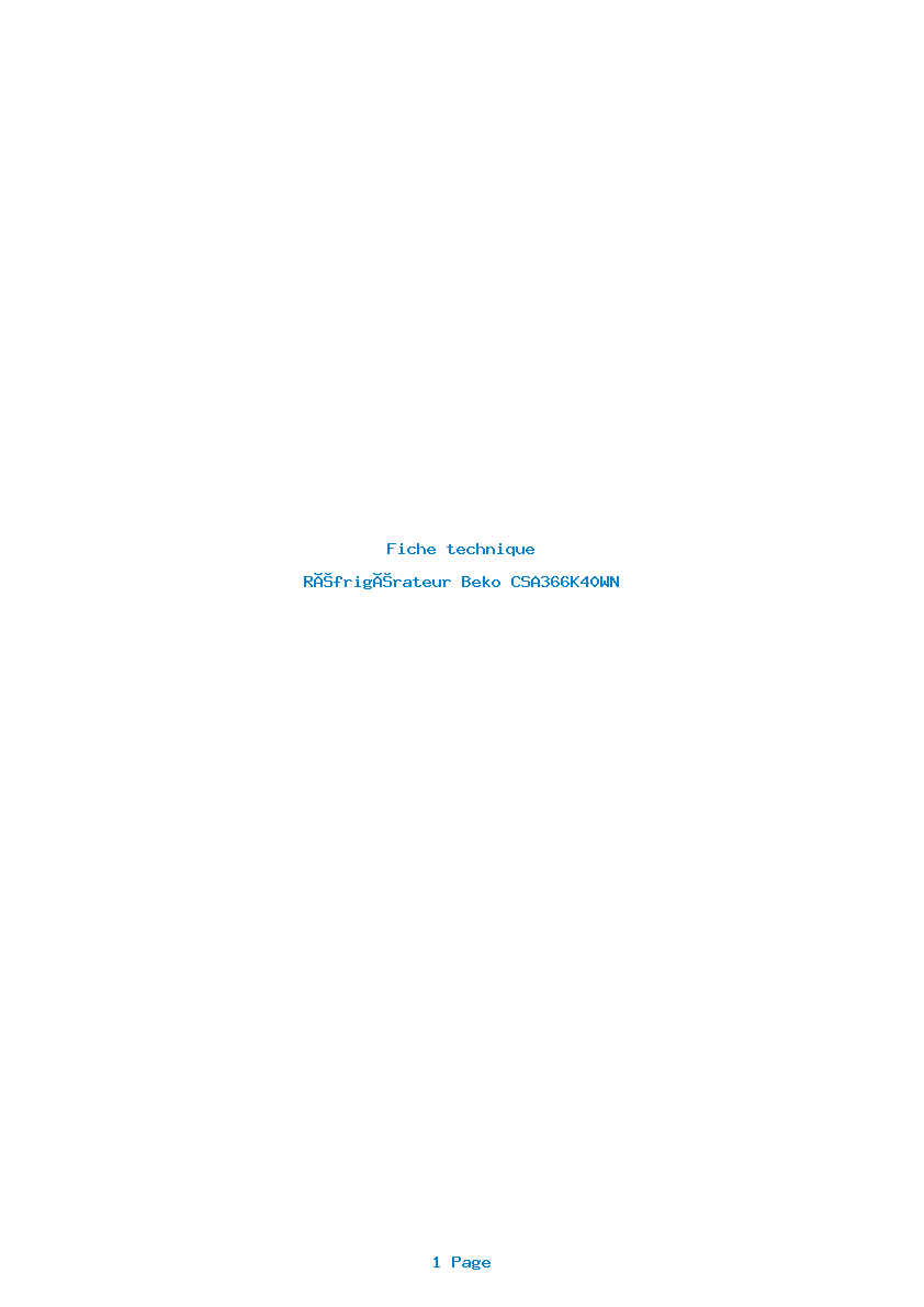 Page 1 de la notice Fiche technique Beko CSA366K40WN