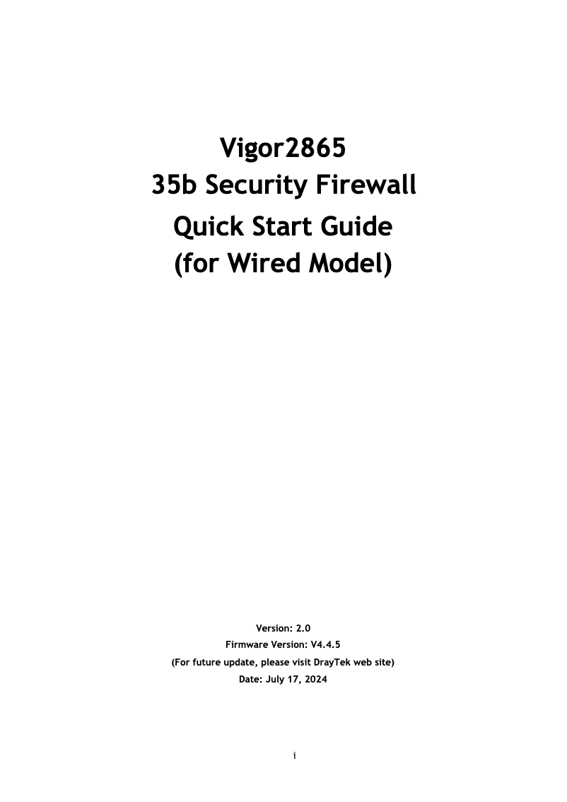 Page 1 de la notice Guide de démarrage rapide Draytek Vigor 2865ax