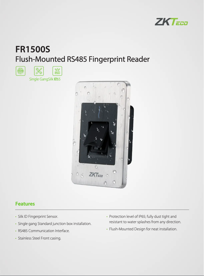 Page 1 of the manual Technical Sheet ZKTeco FR1500S