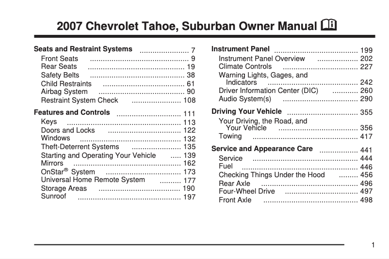 Page 1 de la notice Manuel utilisateur Chevrolet Tahoe (2007)
