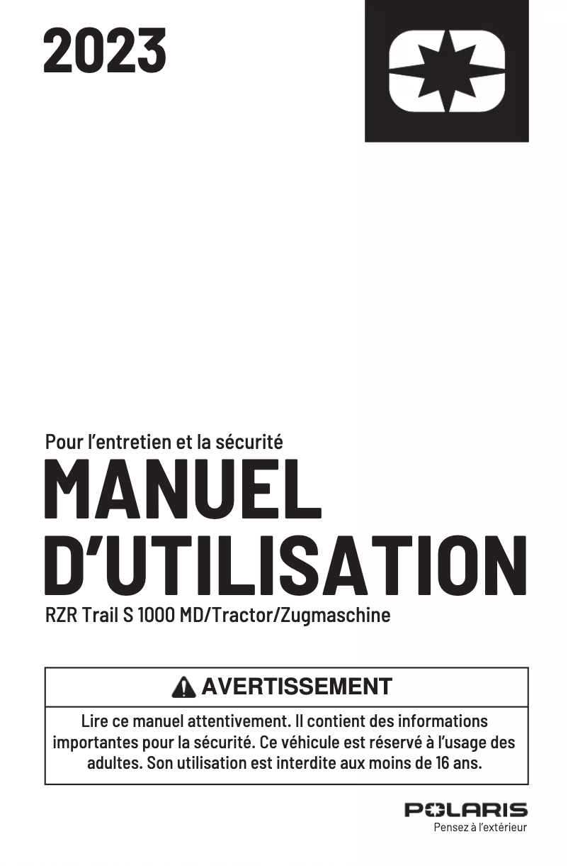 Page 1 of the manual User Manual Polaris RZR S 1000 EPS (2023)