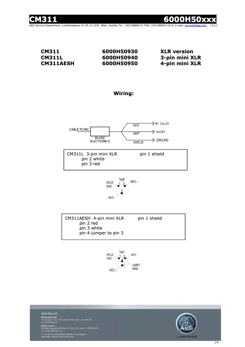 Page 1 de la notice Manuel utilisateur AKG CM311