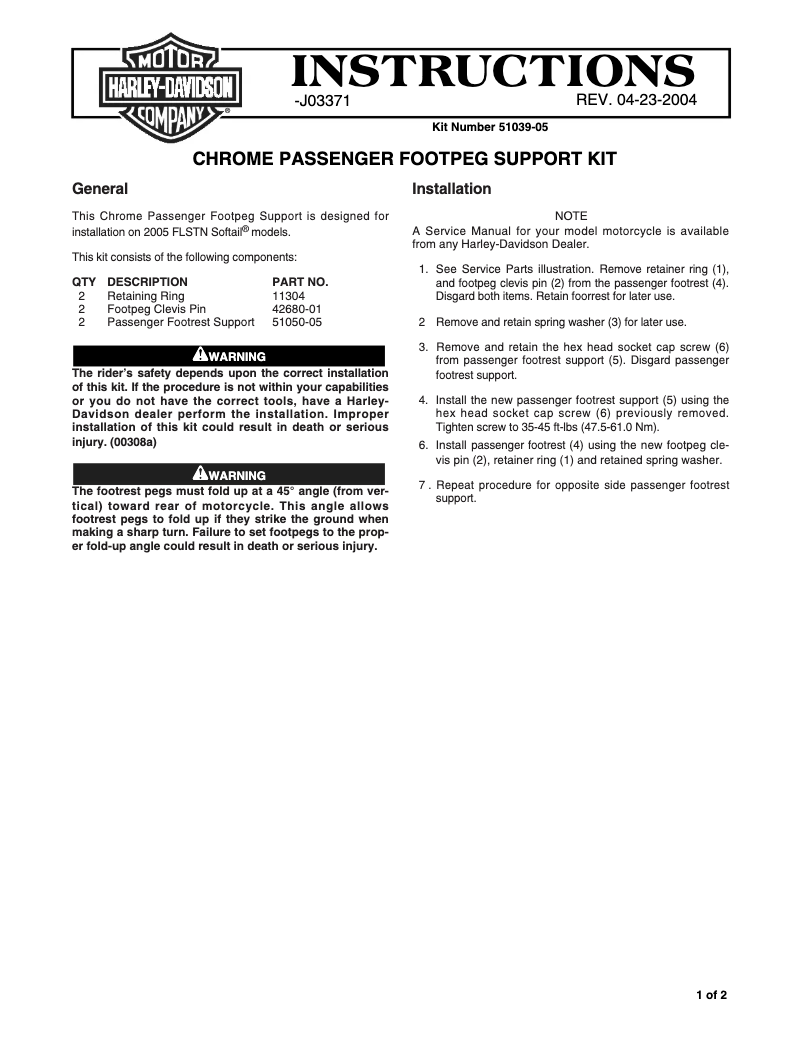 Page 1 of the manual User Manual Harley-Davidson J03371 (2004)