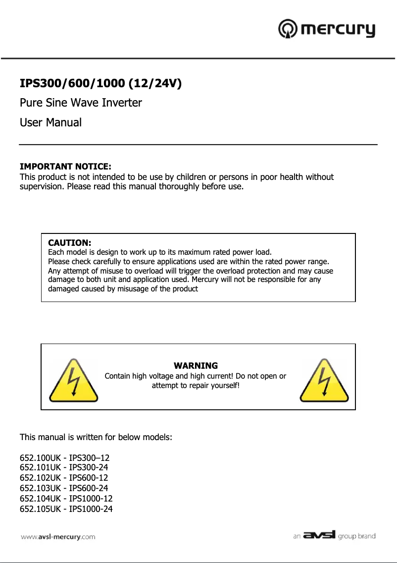 Page 1 de la notice Manuel utilisateur Mercury IPS1000