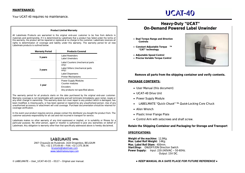 Página 1 del manual Manual de usuario Labelmate UCAT-40
