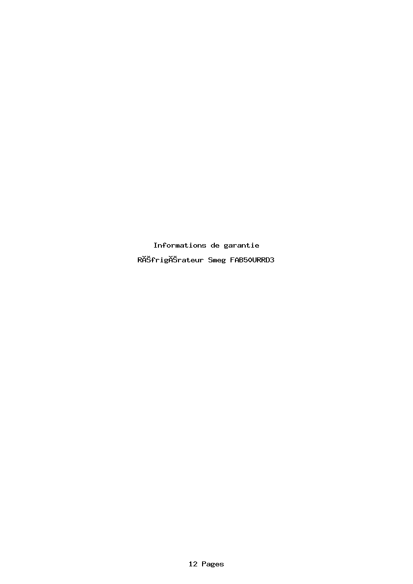 Page 1 de la notice Informations de garantie Smeg FAB50URRD3
