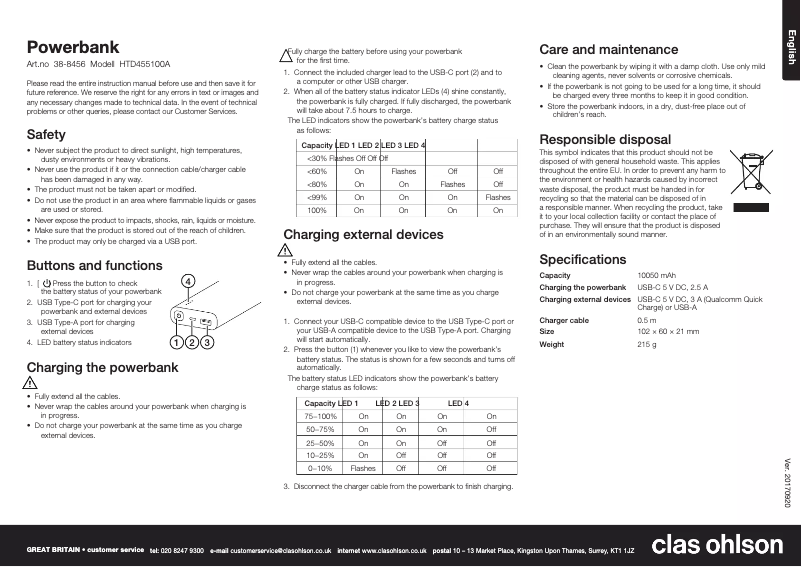Page 1 of the manual User Manual Clas Ohlson 38-8456