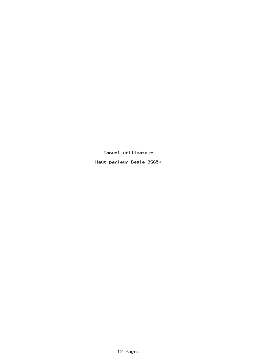 Page 1 de la notice Manuel utilisateur Beale BS650