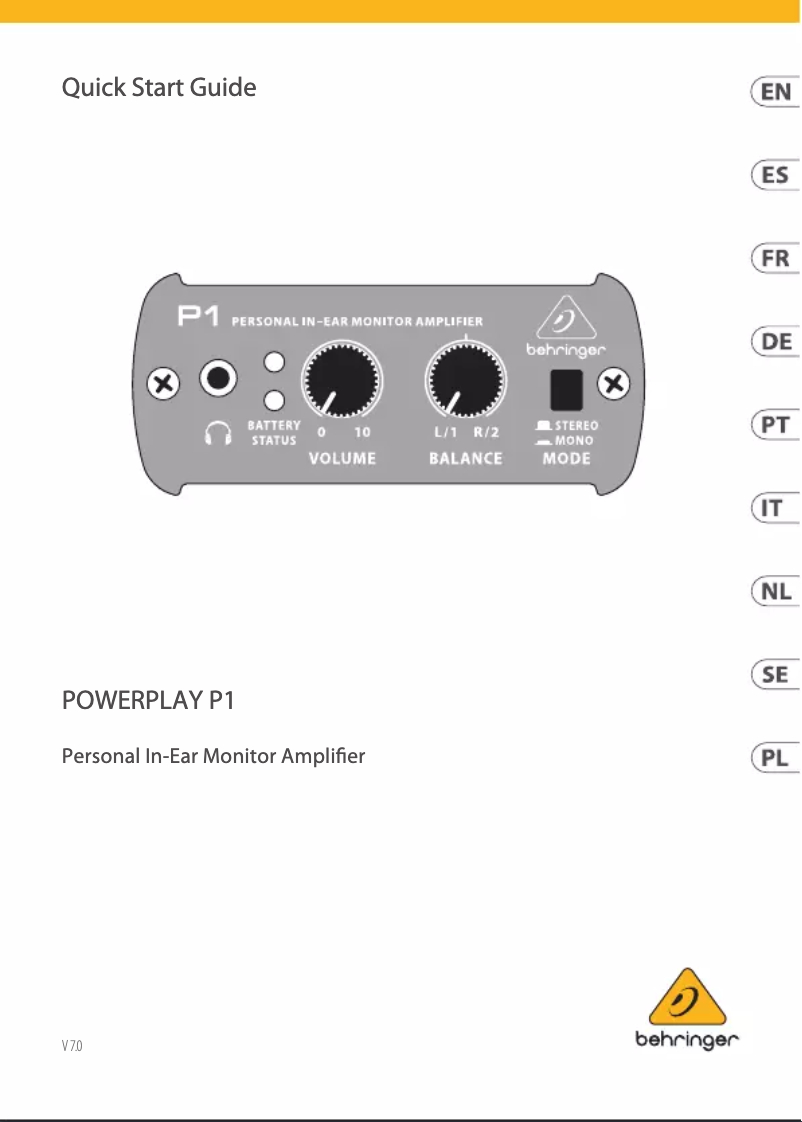 Página 1 del manual Guía de inicio rápido Behringer Powerplay P1