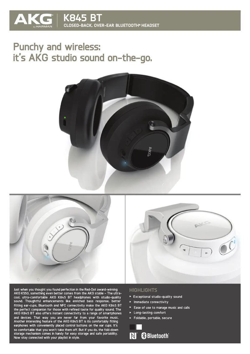 Page 1 de la notice Fiche technique AKG K 845BT