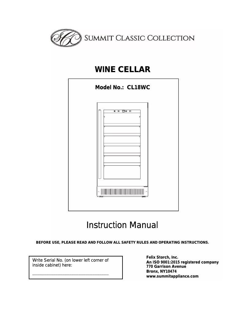 Page 1 de la notice Mode d'emploi Summit CL18WCCSS