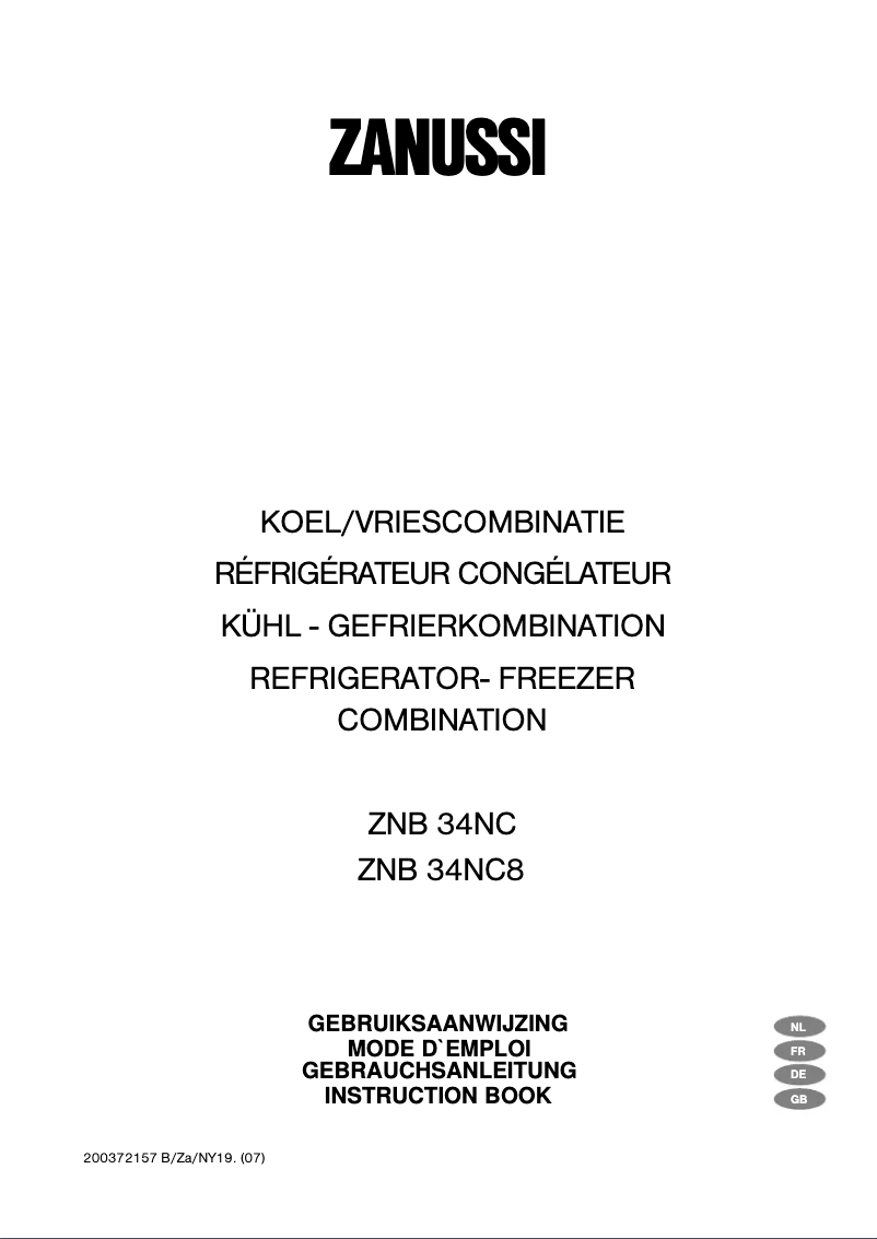 Page 1 de la notice Manuel utilisateur Zanussi ZNB 34nc8