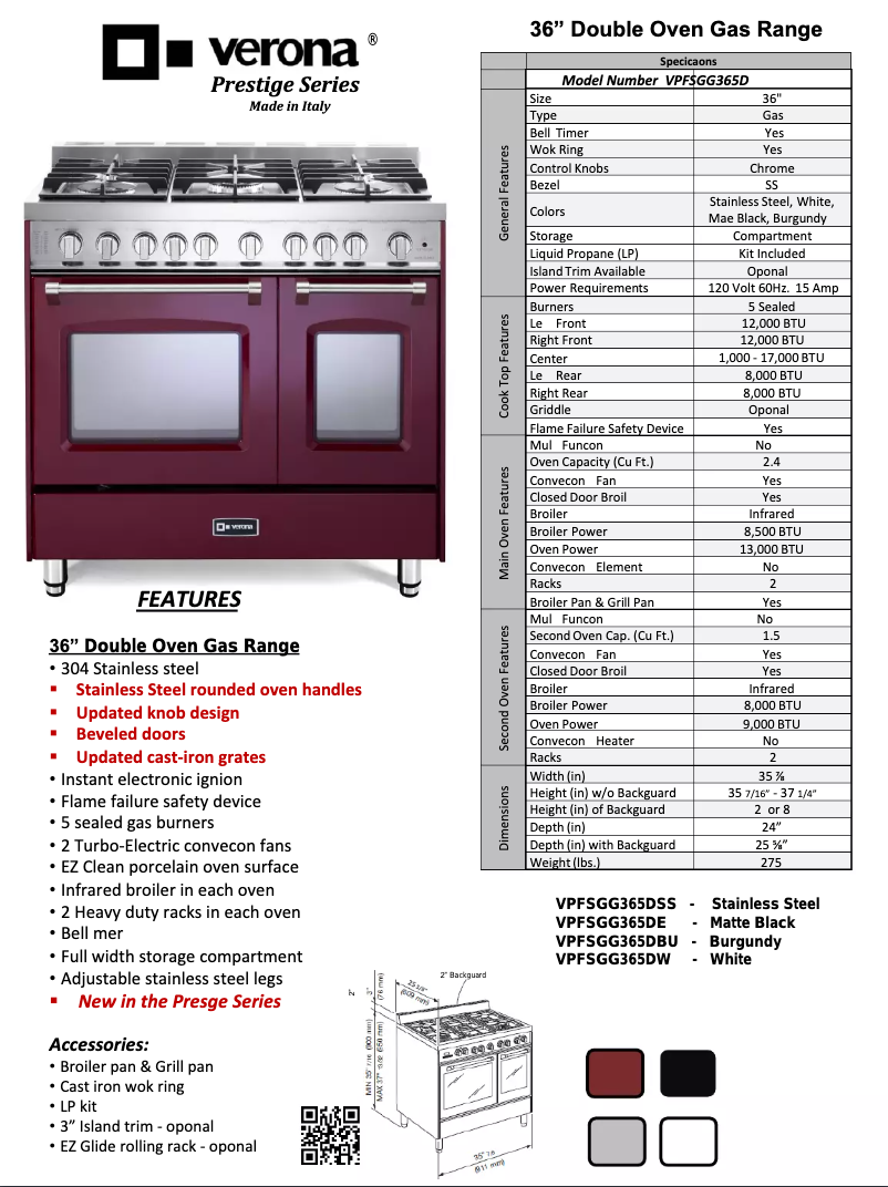 Página 1 del manual Ficha técnica Verona VPFSGG365DW
